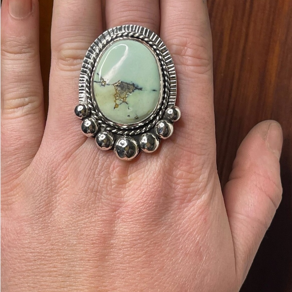 Custom sterling silver Prince Variscite ring. Size 8.